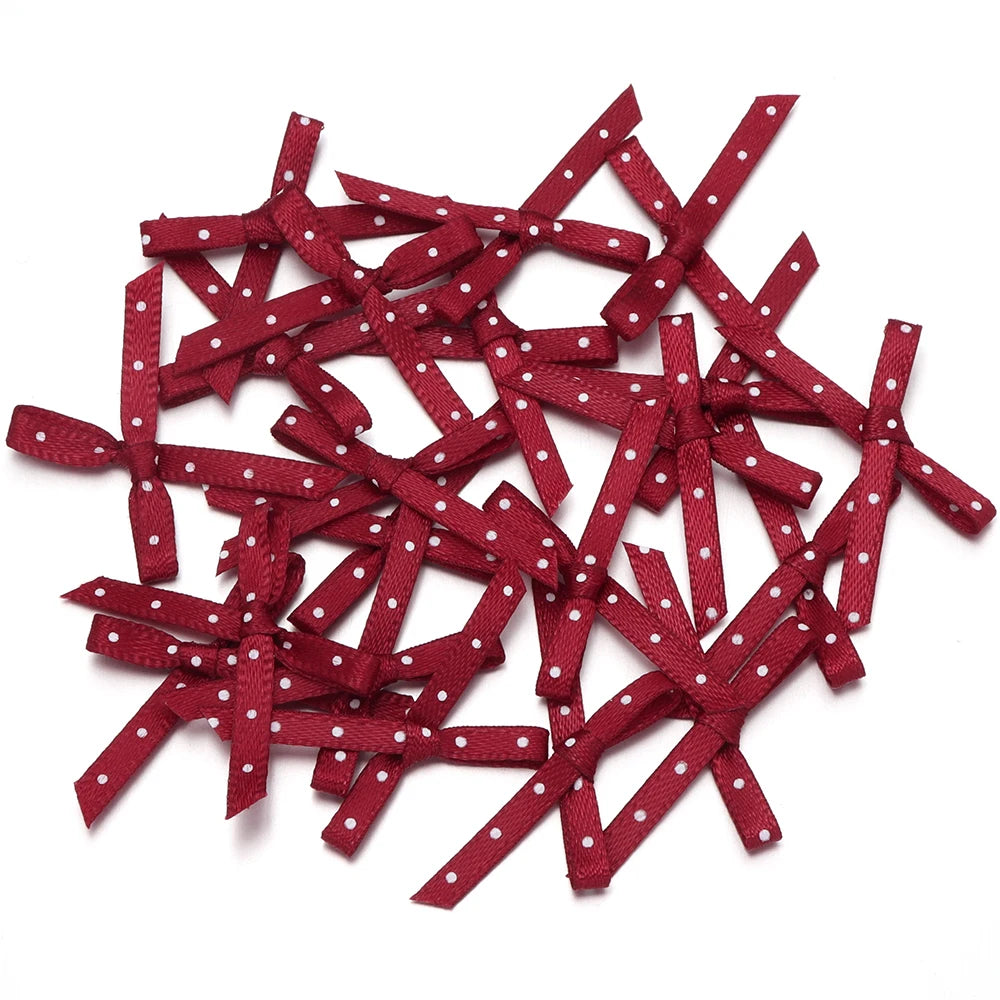 50pcs Polka Dot Ribbon Bows – DIY Gift Wrapping & Hair Decor Ribbon Bows PLUSH dark red