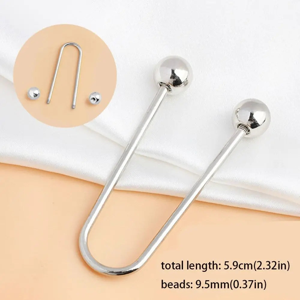 U-Shape Double Head Bead Brooch – Zinc Alloy DIY Accessory Fashion Brooch Pin PLUSH