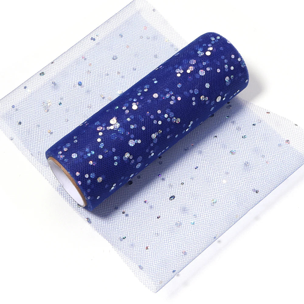 10 Yards Laser Sequin Glitter Tulle Mesh Fabric 15cm – DIY Craft Glitter Tulle Fabric PLUSH royal blue 15cm