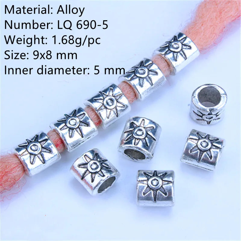 5pcs Silver Viking Dreadlock Hair Beads – Braid Cuffs & Clips Hair Bead Cuffs PLUSH 5pcs NO.52