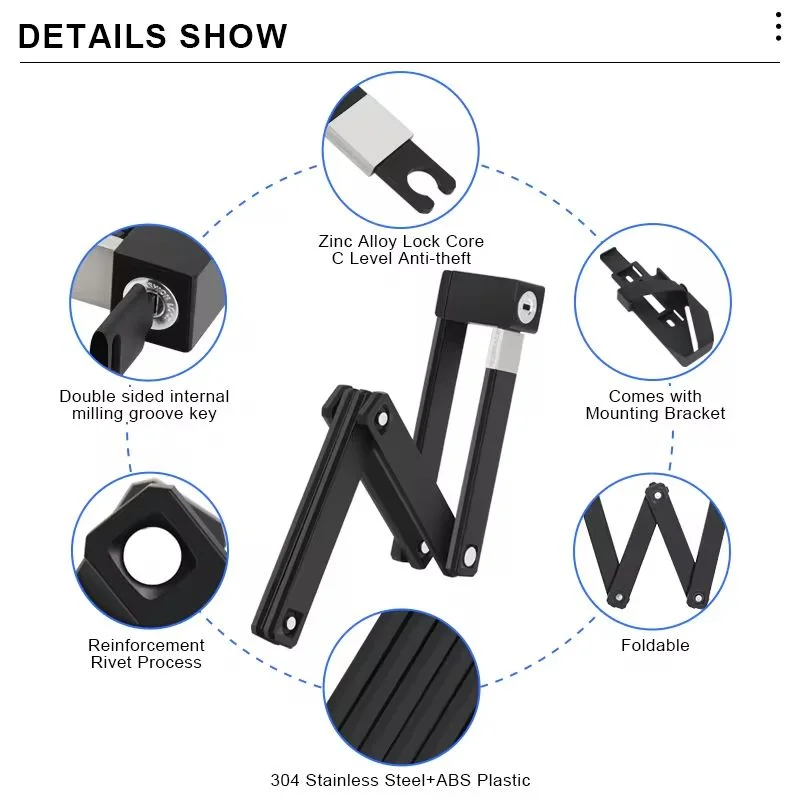 Foldable Bicycle Lock – Portable Anti-Theft Bike Security Lock Folding Bike Lock PLUSH
