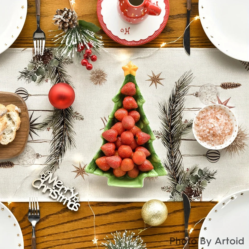 Retro Pastoral Christmas Table Runner | Polyester Holiday Décor Christmas Table Runner PLUSH