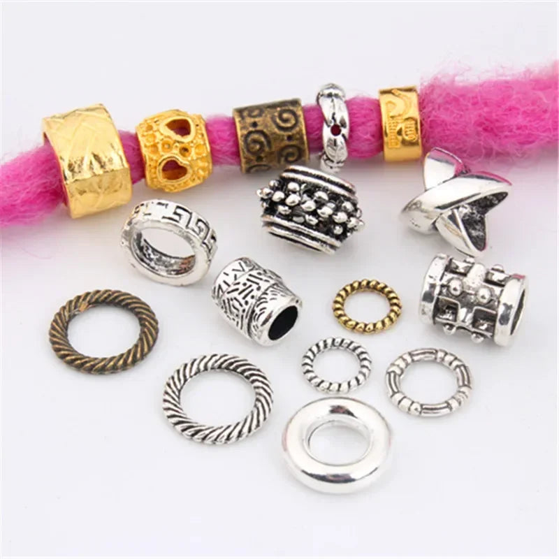 5pcs Viking Dreadlock Hair Braid Beads Cuffs Rings Gold Silver Hair Braid Cuffs PLUSH