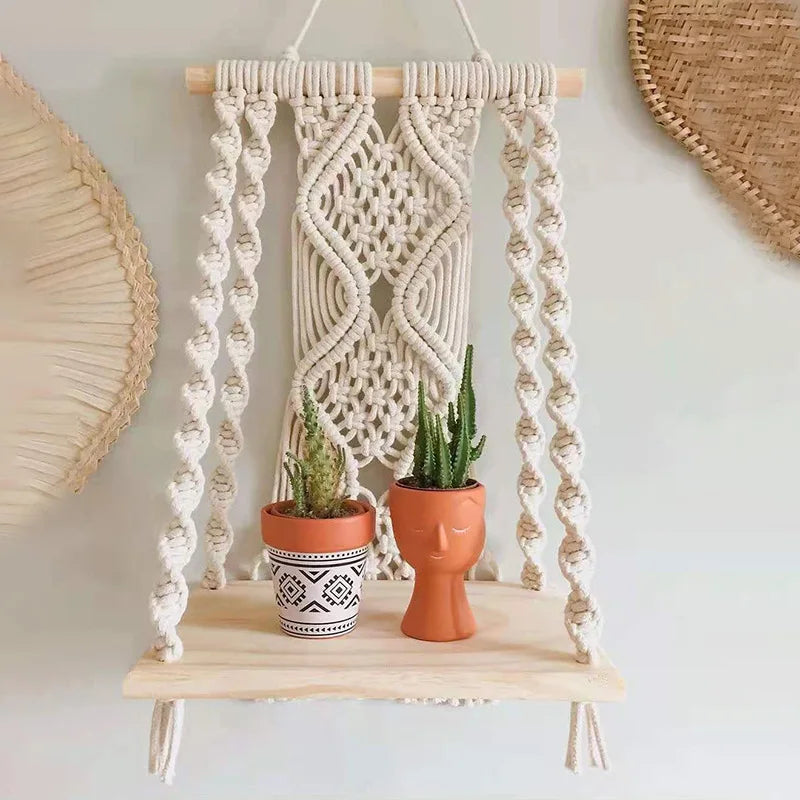 Bohemian Hand-Woven Cotton Rope Wall Hanging Tapestry 30×50cm Woven Wall Tapestry PLUSH