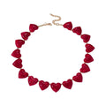 Love Heart Acrylic Choker Necklace – Women's Beaded Chain Choker Necklace PLUSH Dark Red