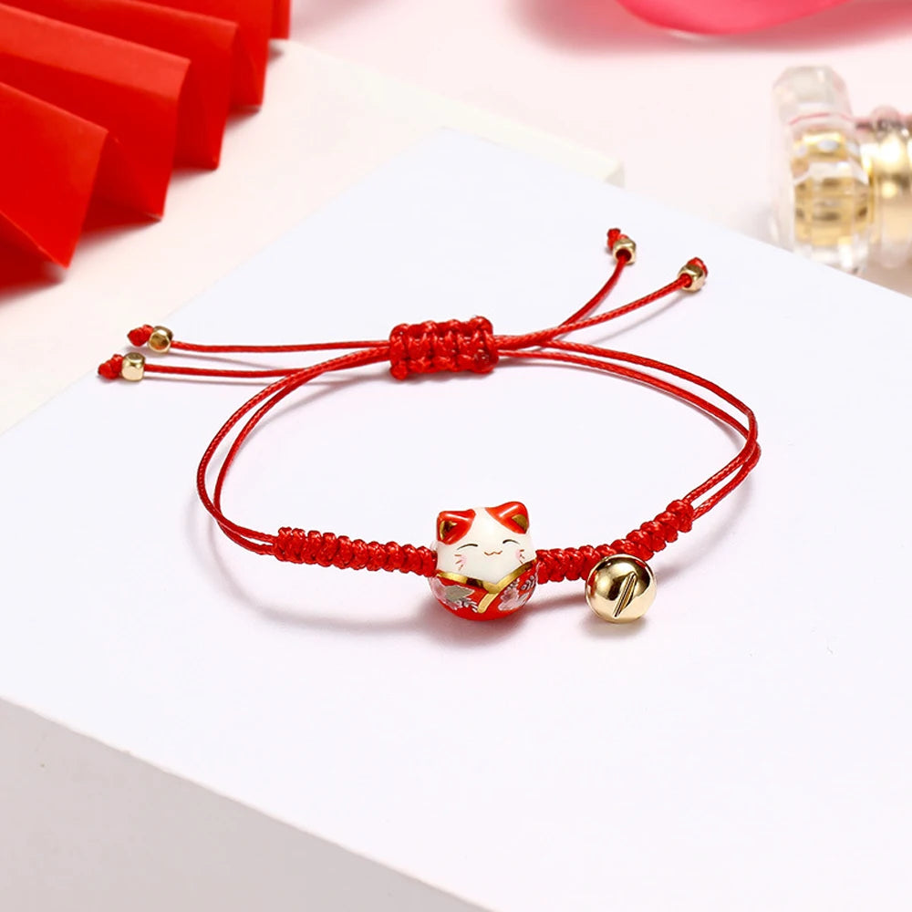 Ceramic Cat Bell Red Rope Bracelet | Lucky Charm Jewelry Charm Bracelet PLUSH