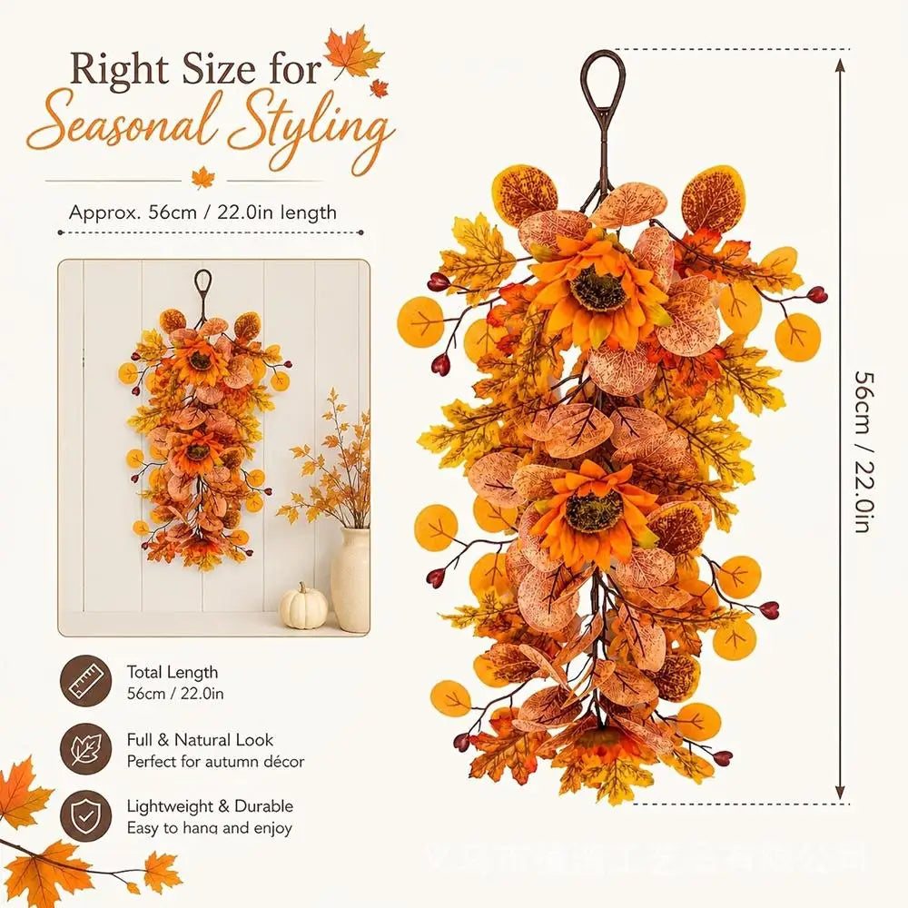 56cm Artificial Sunflower Fall Door Swag Wreath – Harvest Decor Artificial Fall Wreath PLUSH 56cm