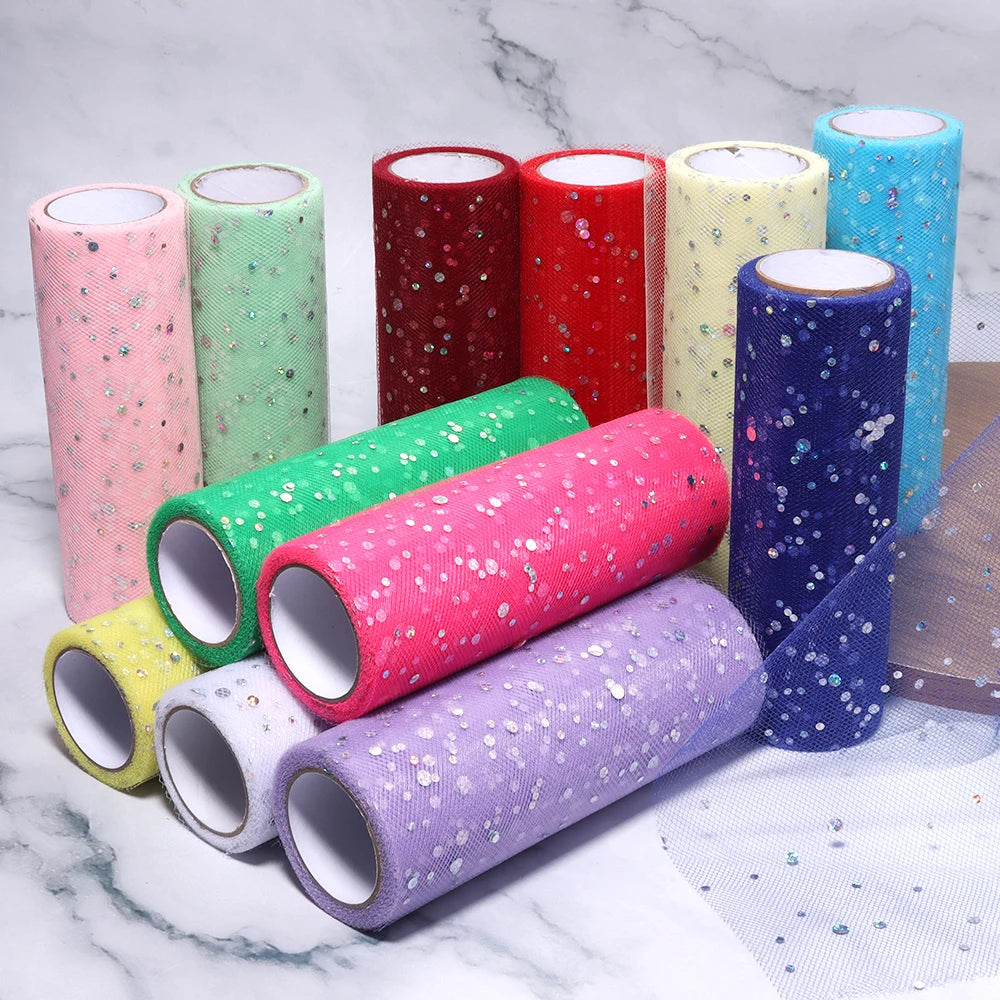 10 Yards Laser Sequin Tulle Glitter Mesh Fabric 15cm DIY Craft Glitter Mesh Fabric PLUSH