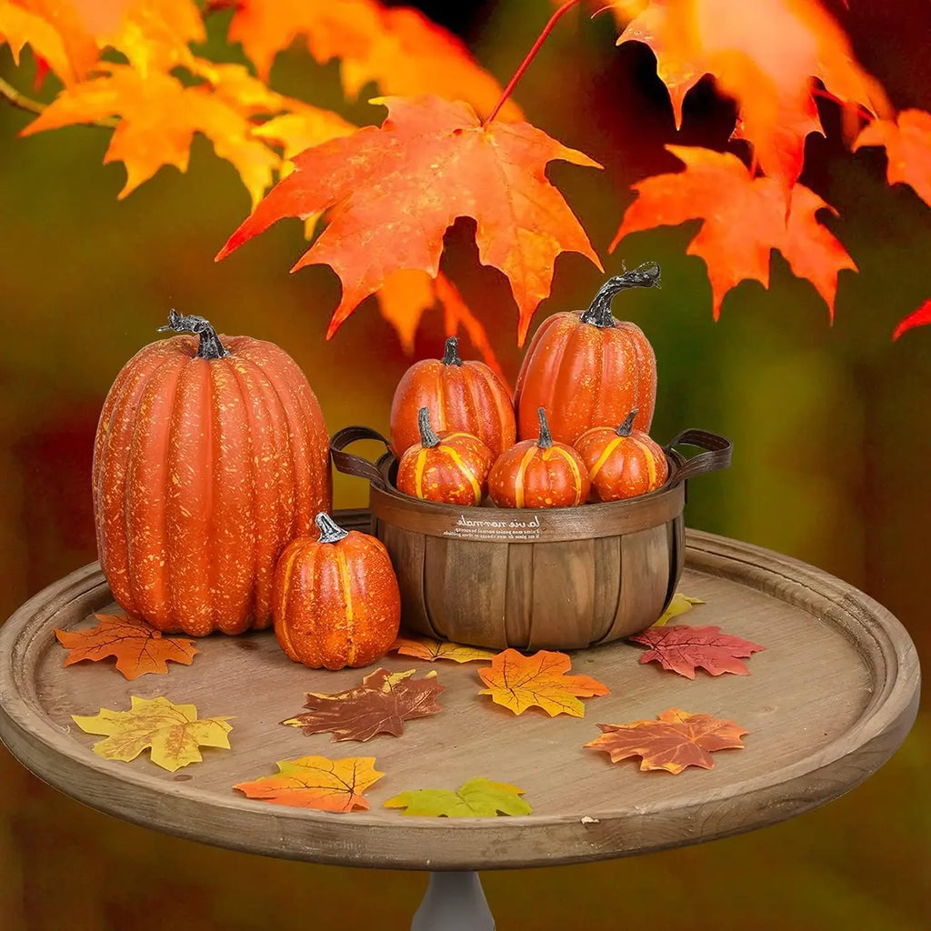 7-Piece Artificial White & Yellow Pumpkin Decor Set | Fall Halloween Artificial Pumpkin Decor PLUSH