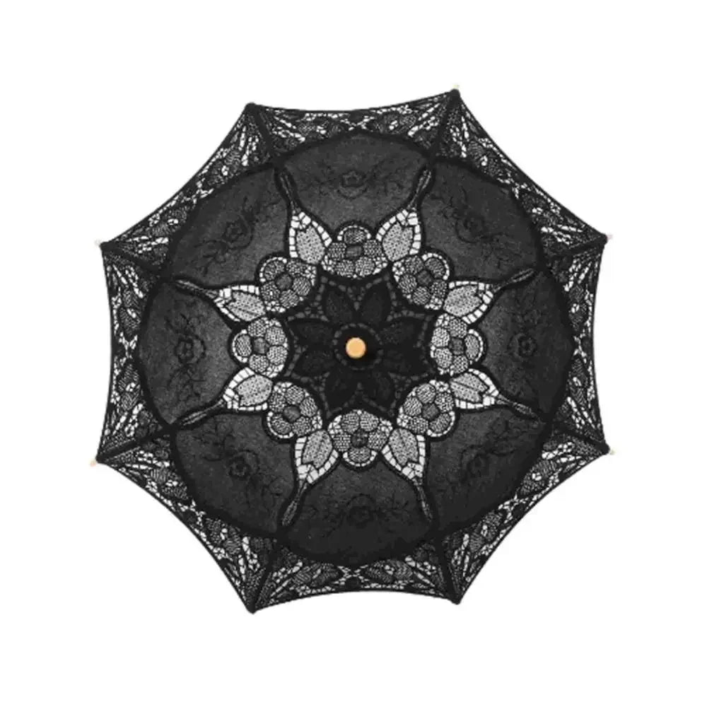 Floral Lace Wedding Parasol – Wooden Handle Bridal Prop Bridal Prop Parasol PLUSH Black-XL