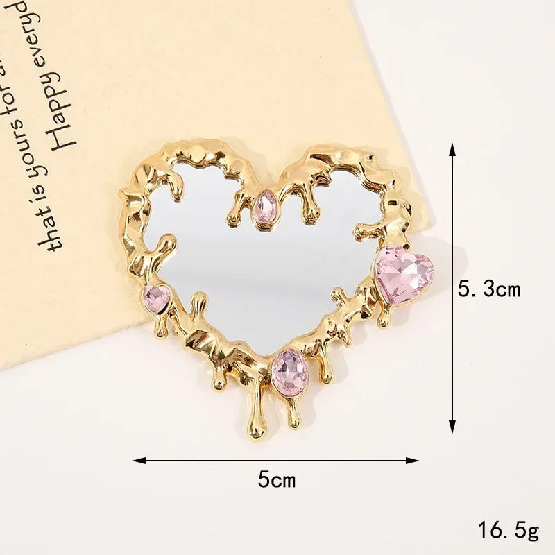 Heart Shaped Gem Makeup Mirror – Y2K Mini Portable Handheld Compact Makeup Mirror PLUSH D2803