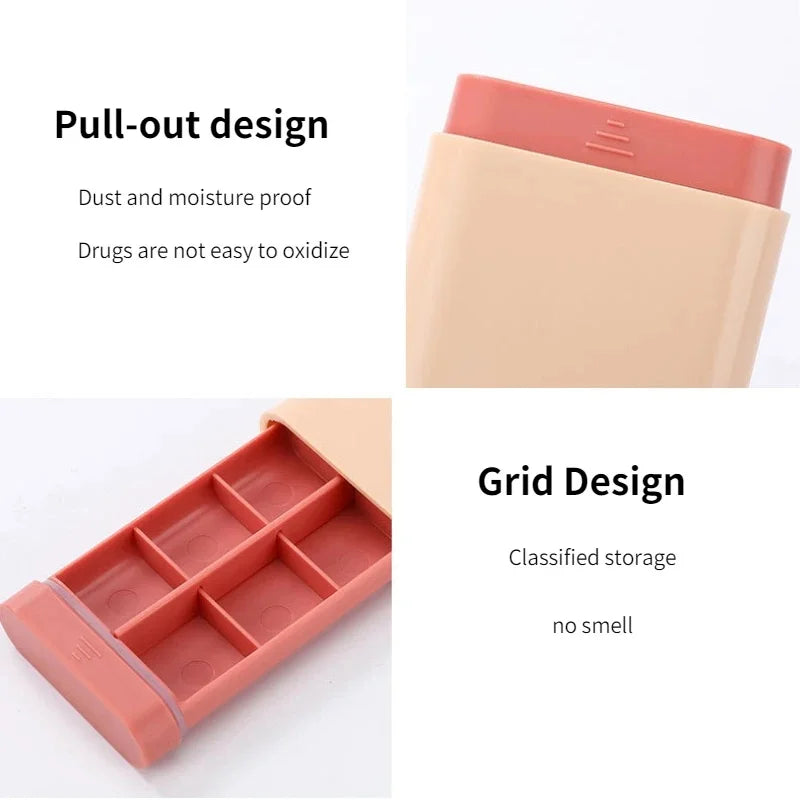 Portable 7-Day Pill Organizer – 6-Grid Travel Tablet Case Pill Organizer Case PLUSH