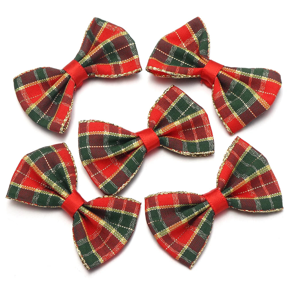 10pcs Gold-Edge Plaid Christmas Bows – Gift & Hair Decor Christmas Craft Bows PLUSH 04 3.5x5.5cm