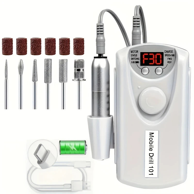 Electric Nail Drill Machine LCD Display Rechargeable Kit Electric Nail Drill PLUSH WHITE