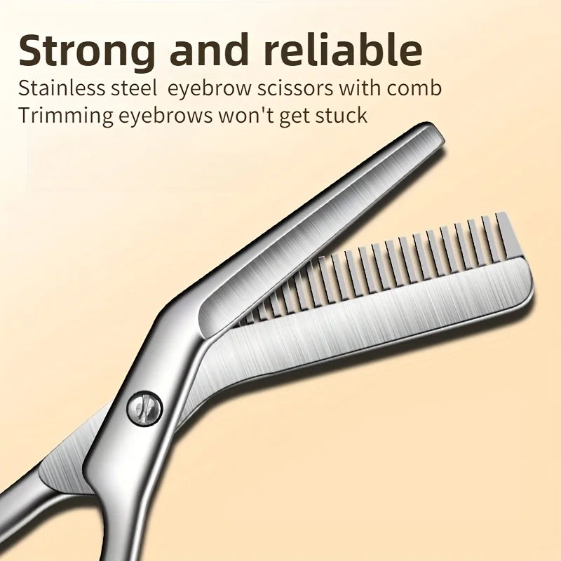 Stainless Steel Eyebrow Scissors with Comb – Precision Grooming Eyebrow Grooming Scissors PLUSH