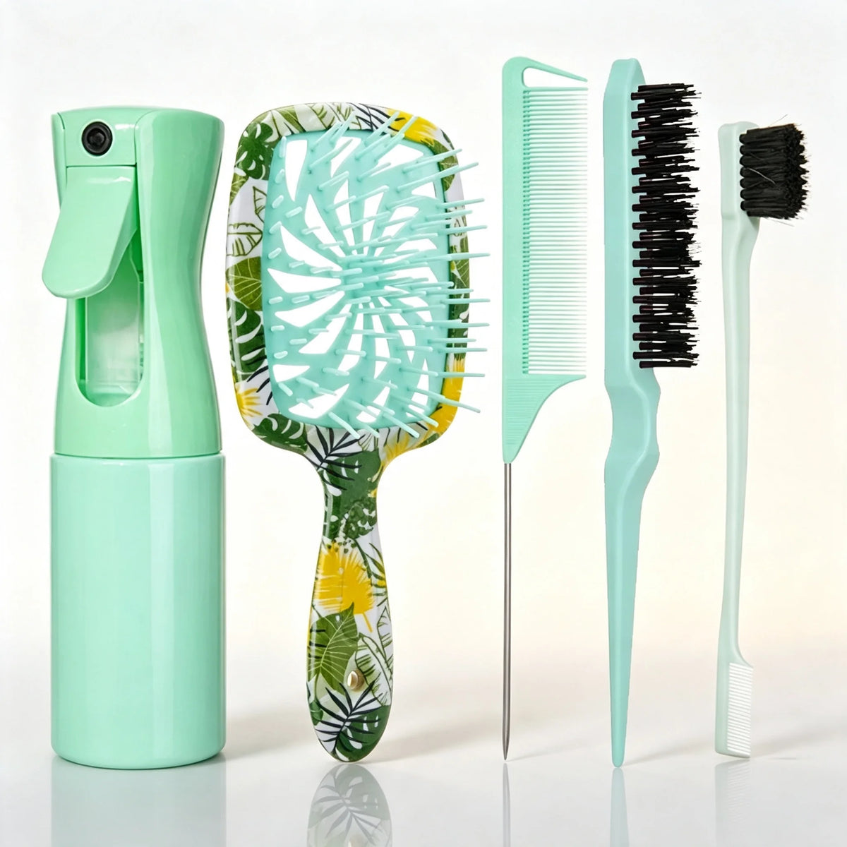 5-in-1 Hair Styling Kit – Spray Bottle, Comb & Brush Set Hair Styling Kit PLUSH Green 5pcs