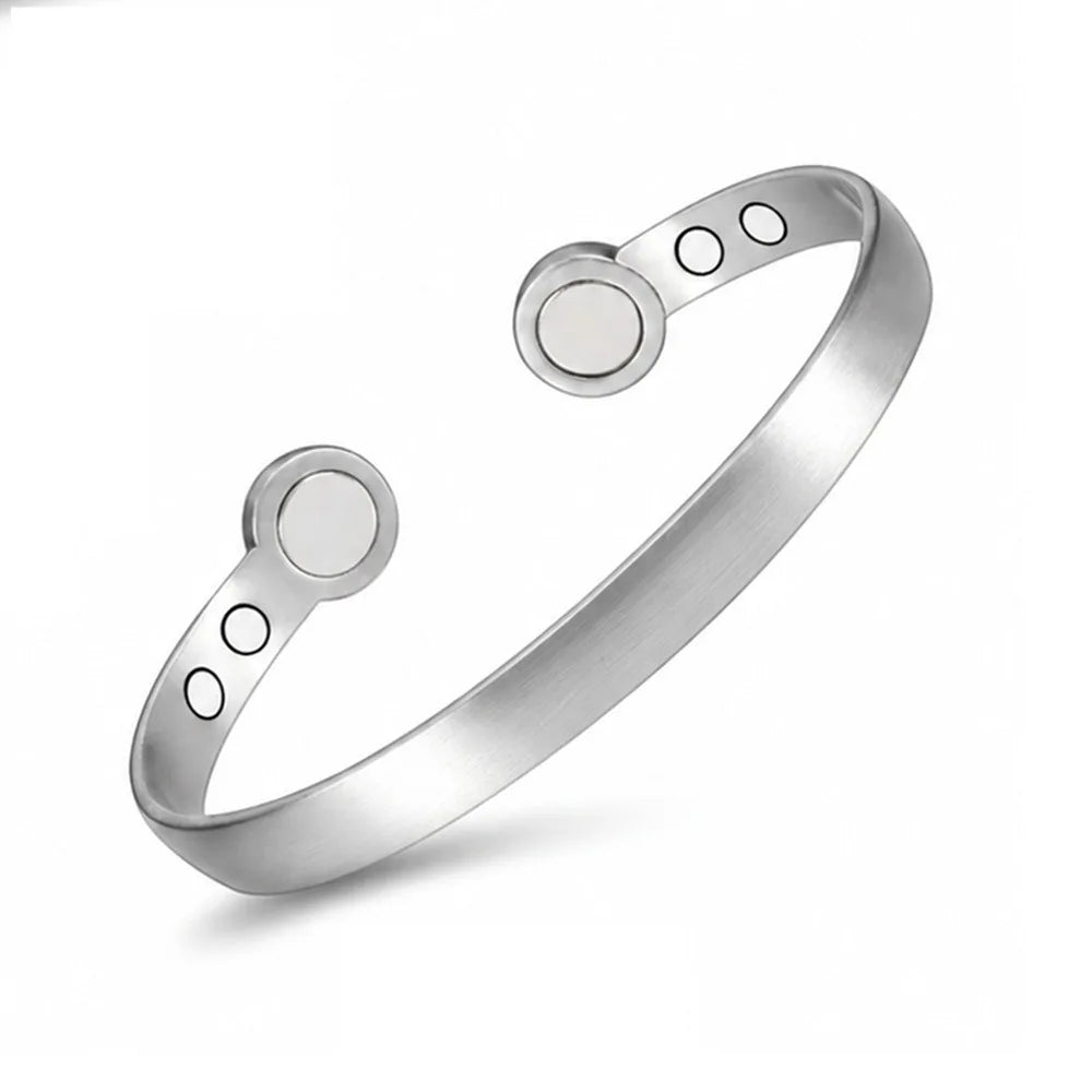 Retro Magnetic Cuff Bracelet & Ring Set – Unisex Alloy Bangle Cuff Bracelet Set PLUSH Silver Bangles