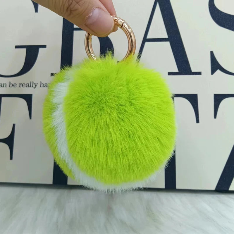 Tennis Ball Plush Keychain – Cute Cartoon Fur Bag Pendant Plush Keychain Charm PLUSH B1