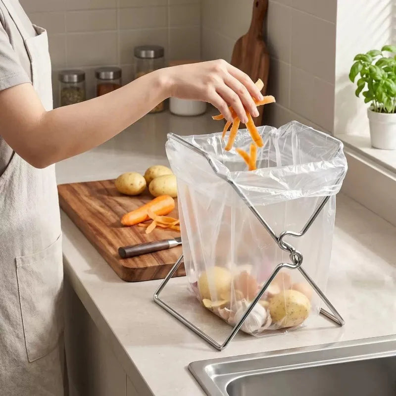 Collapsible Stainless Steel Trash Bag Holder Kitchen Organizer Kitchen Storage Rack PLUSH