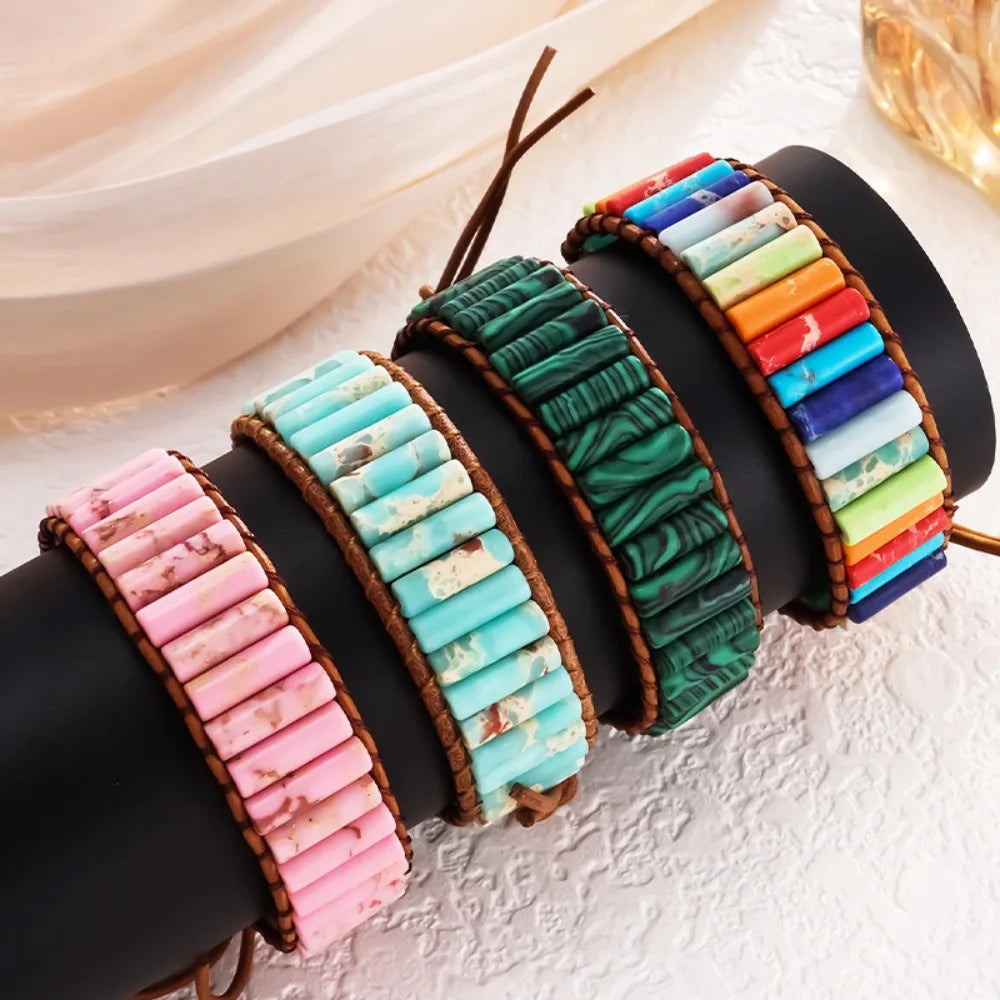 Rainbow Stone Beaded Bracelet – Boho Woven Adjustable Bangle Charm Bracelet PLUSH