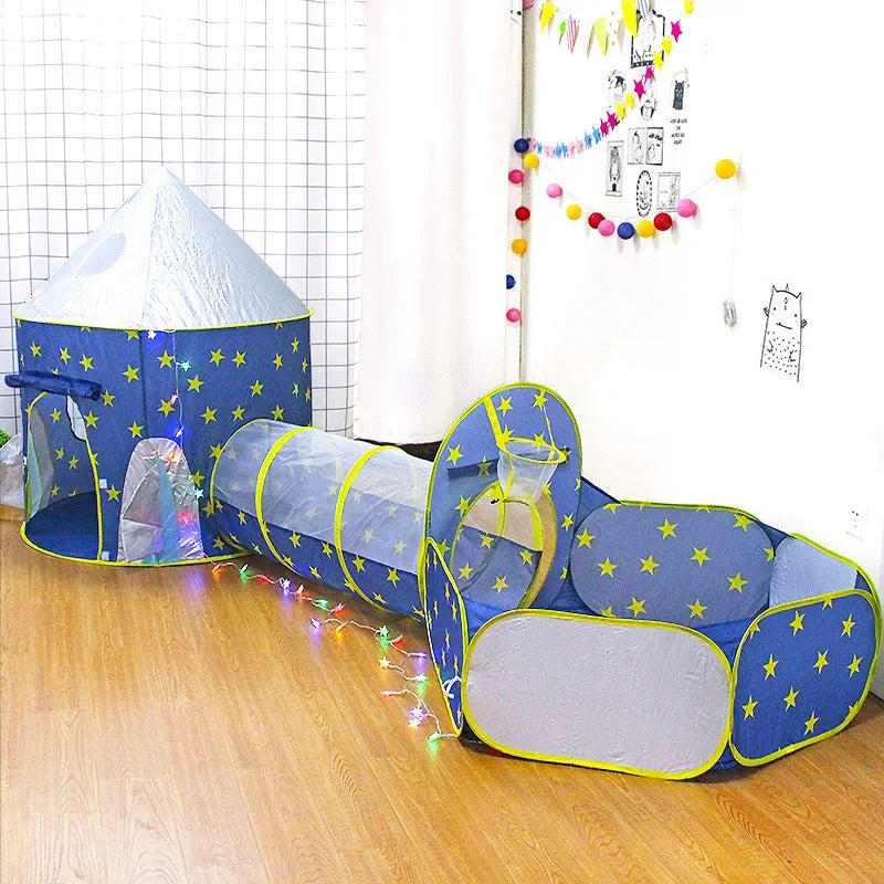 Kids 3-in-1 Play Tent, Tunnel & Ball Pit Playpen Set Kids Play Tent Set PLUSH blue