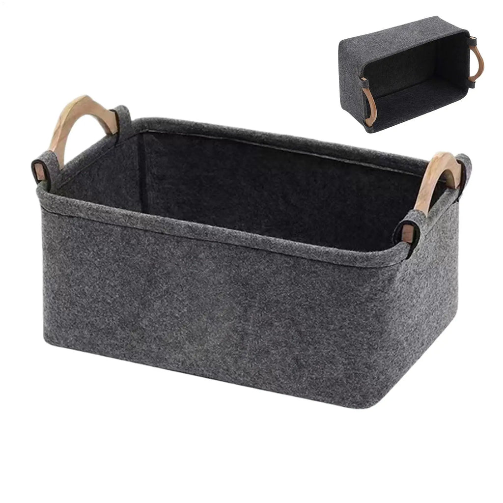 Felt Foldable Storage Basket with Handle – Red Organizer Storage Basket PLUSH