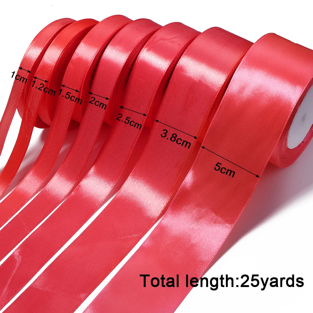 25 Yards Red Satin Ribbon – Wedding & Gift Wrap, 7 Widths Satin Craft Ribbon PLUSH