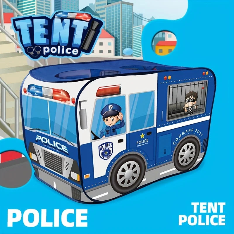Kids Blue Police Car Pop-Up Play Tent | Foldable Playhouse Kids Play Tent PLUSH