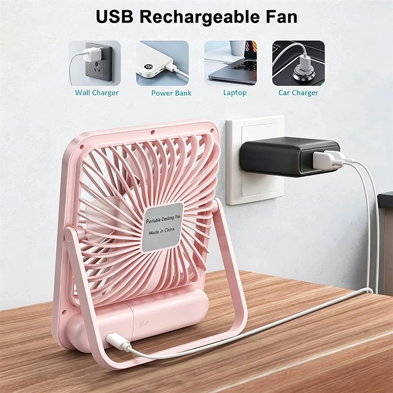 Rechargeable Desktop Fan Foldable Type-C 5-Speed LED Display Rechargeable Desk Fan PLUSH