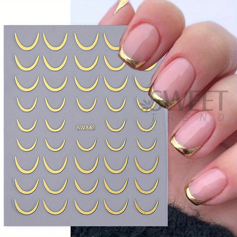 Gold Silver French Curve Stripe Nail Art Stickers – 2pcs Set Nail Art Stickers PLUSH