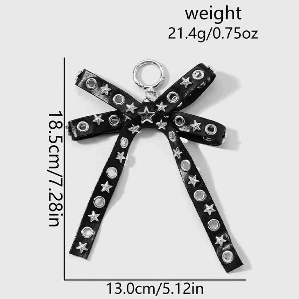 Y2K Gothic Bow Keychain PU Leather Rivet Leopard Keyring Fashion Keychain PLUSH Style 1