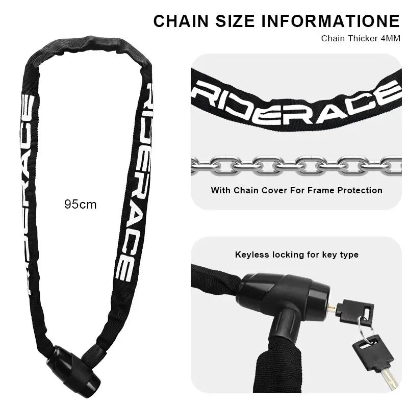 RIDERACE Bicycle Chain Lock – Anti-Theft MTB & E-Bike Security Bicycle Chain Lock PLUSH
