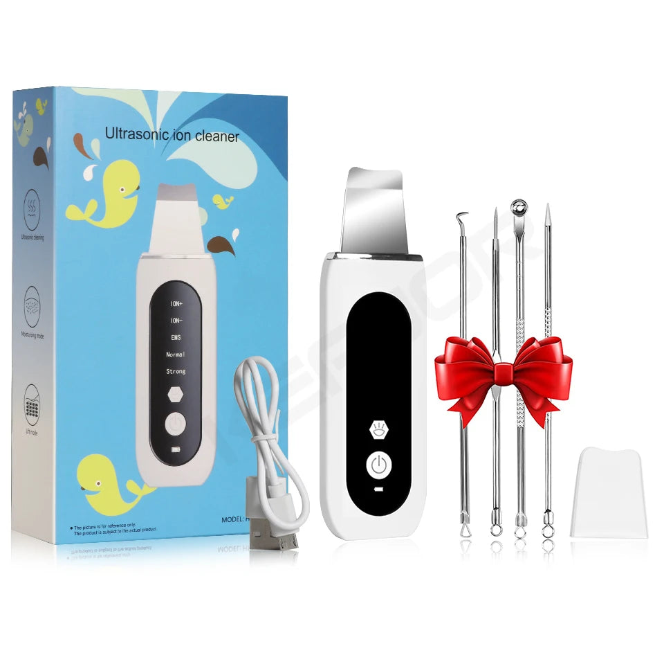 Ultrasonic Skin Scrubber – Blackhead Remover & Pore Cleanser Facial Cleansing Device PLUSH white kit