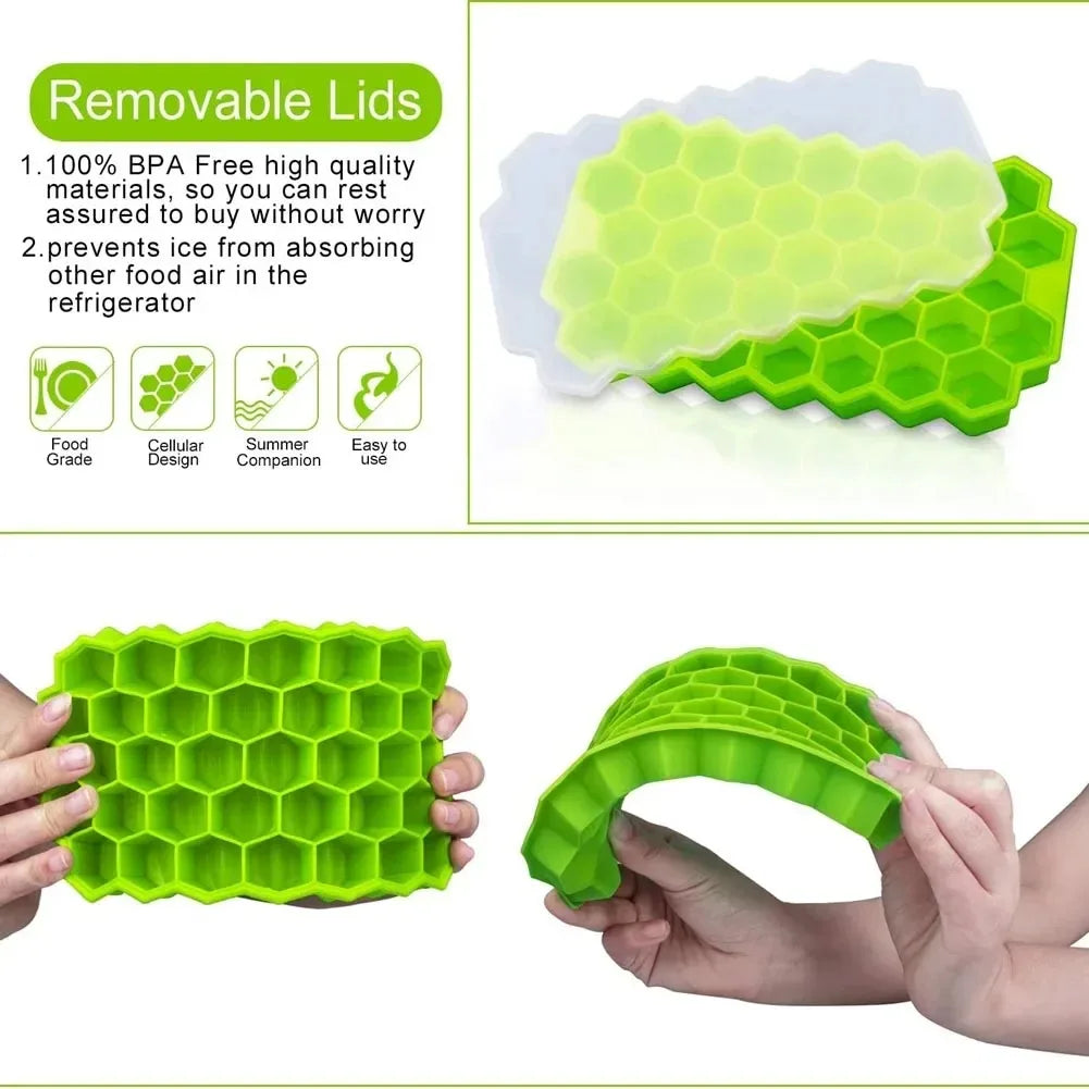 37-Cavity BPA-Free Silicone Ice Cube Tray with Lids & Popsicle Mold Silicone Ice Cube Tray PLUSH