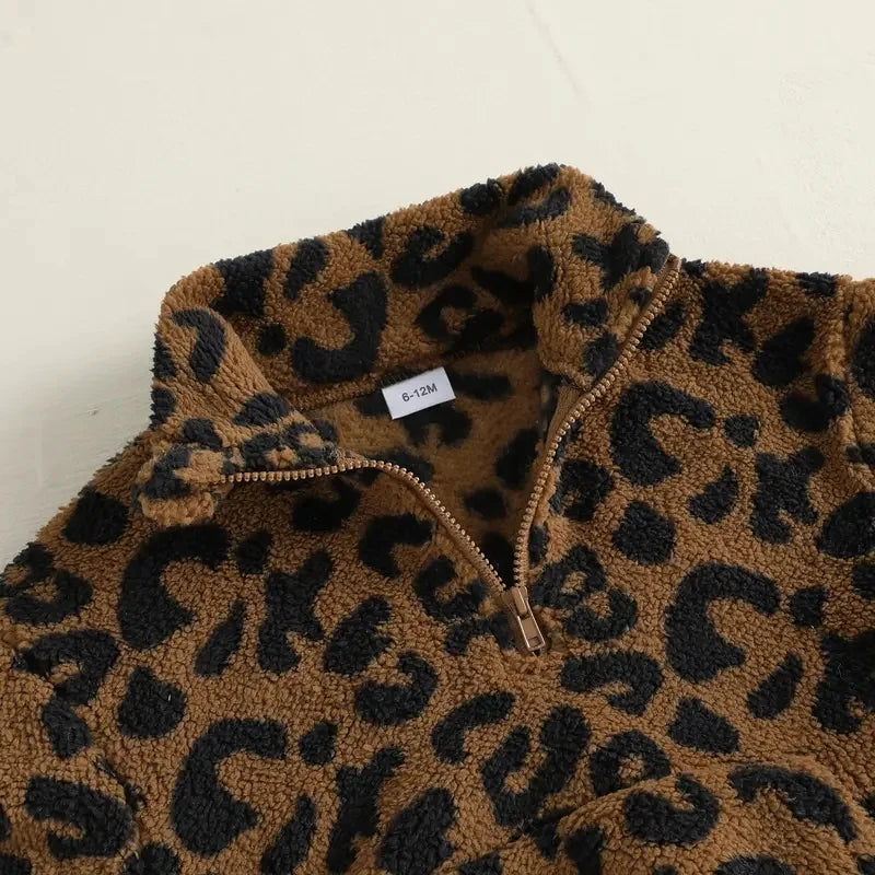 Toddler Fuzzy Leopard Print Quarter-Zip Sweatshirt 6M–4T Toddler Sweatshirt PLUSH
