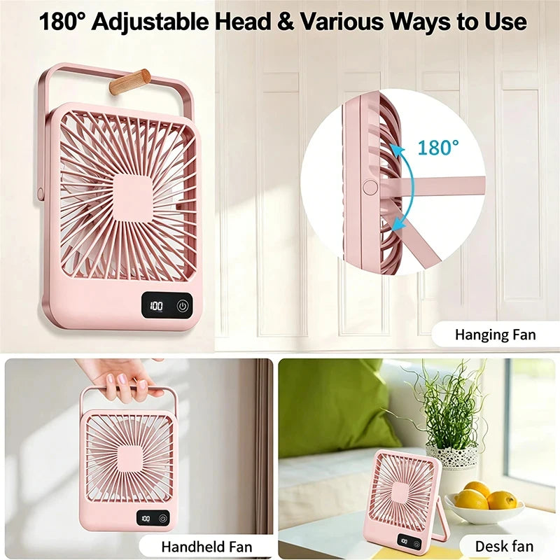 Rechargeable Desktop Fan Foldable Type-C 5-Speed LED Display Rechargeable Desk Fan PLUSH