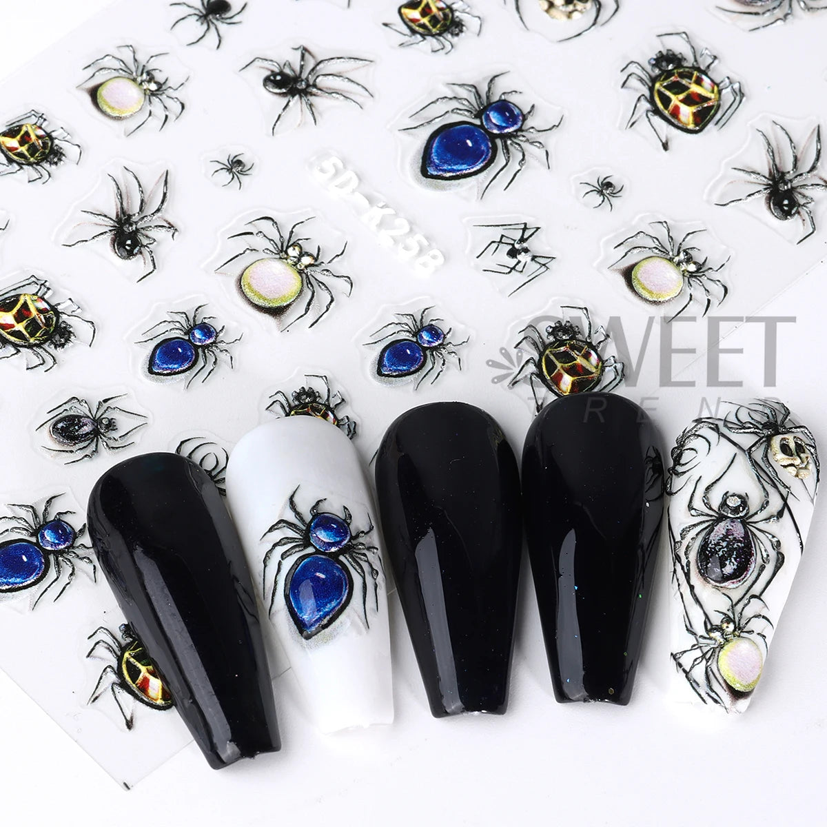 Halloween 5D Embossed Nail Stickers – Spider, Gem & Web Decals Nail Art Stickers PLUSH