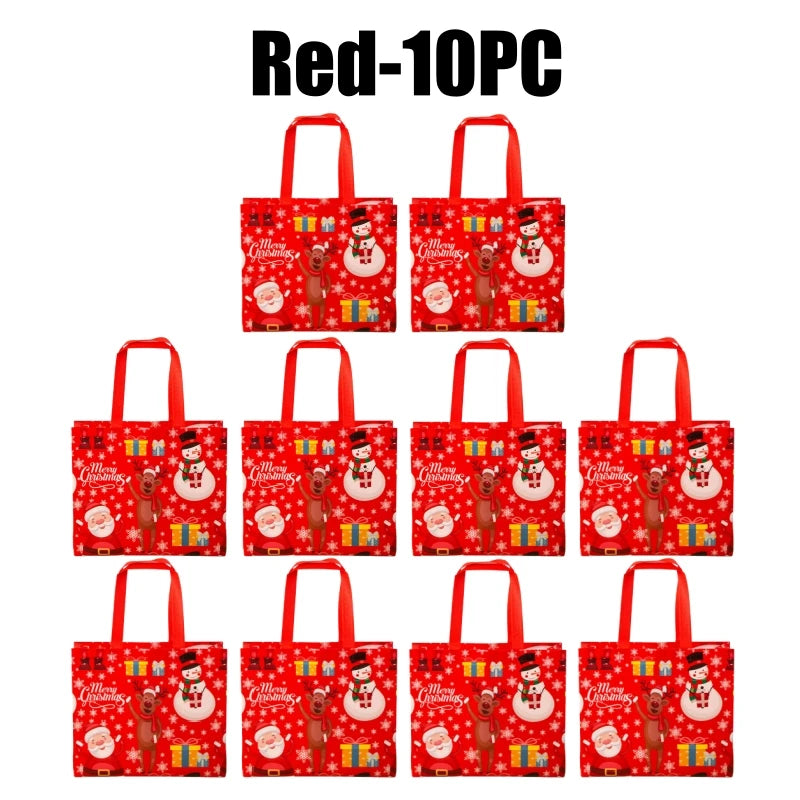 Christmas Non-Woven Gift Tote Bags with Handles – Xmas Party Christmas Gift Bags PLUSH Red-10PC L-36x47cm