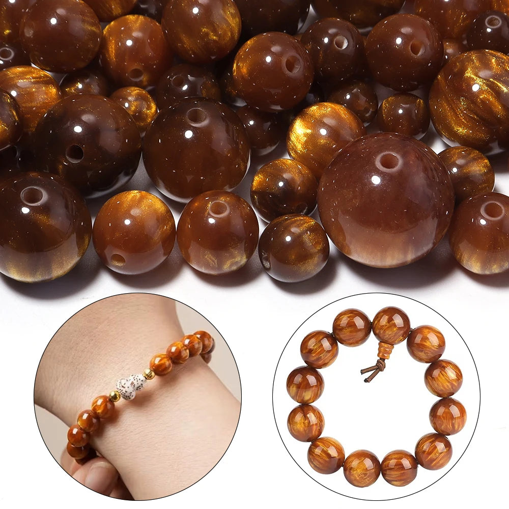 Gilding Resin Round Spacer Beads 8-20mm Gold Brown DIY Jewelry Resin Spacer Beads PLUSH