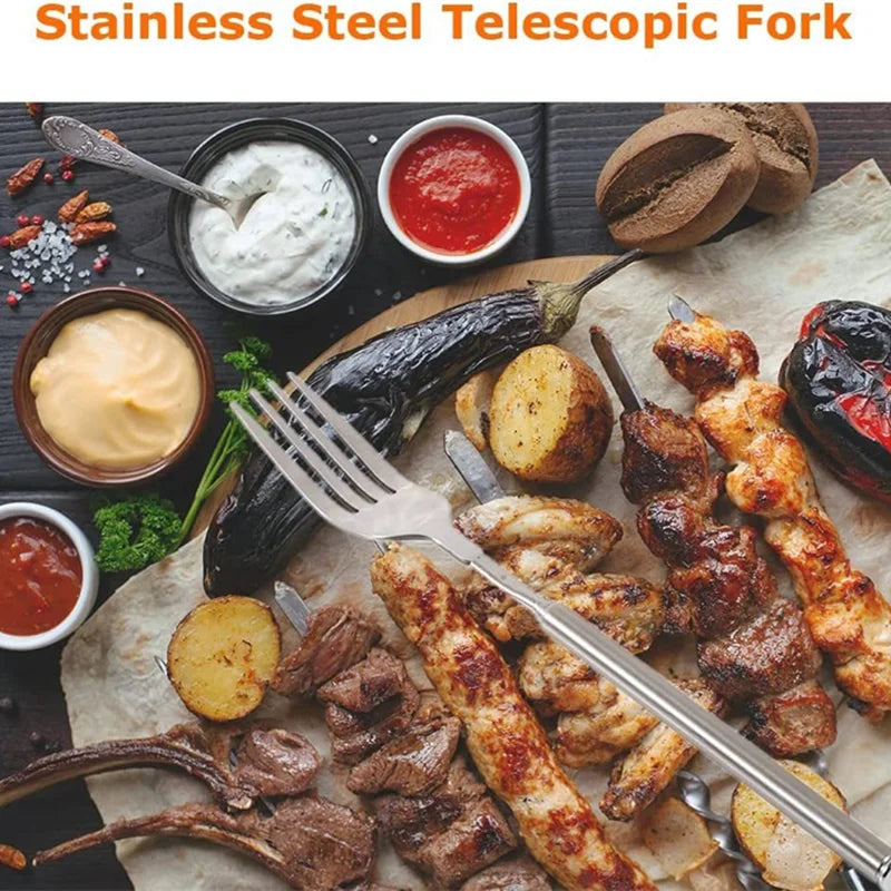 Telescopic Extendable Stainless Steel Fork – BBQ & Dining Telescopic Utensil Fork PLUSH