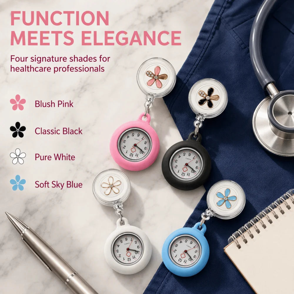 Retractable Nurse Fob Watch – Floral Badge Reel Pocket Watch Nurse Fob Watch PLUSH