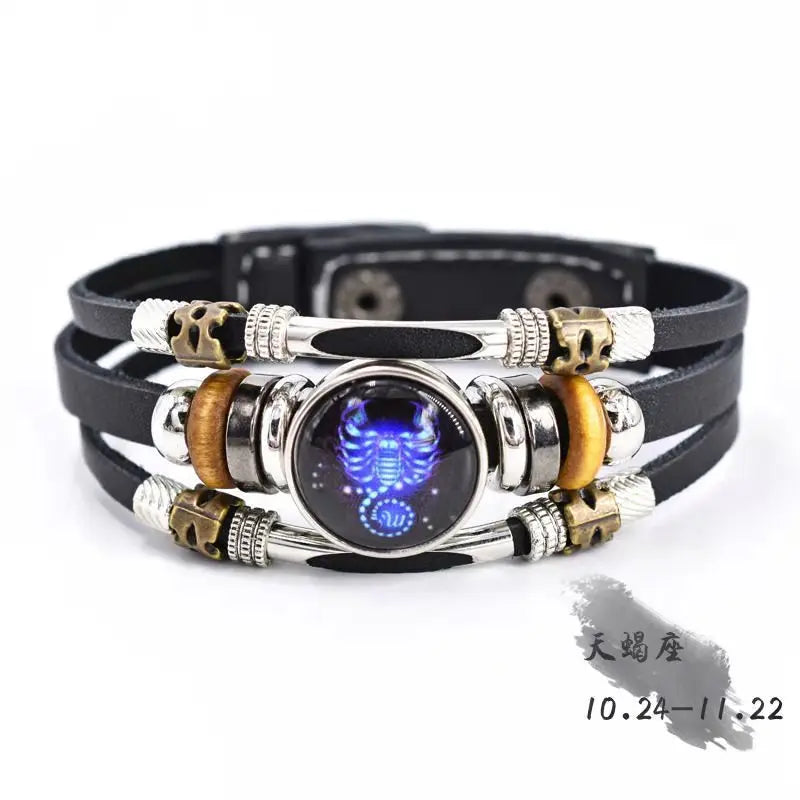 Zodiac Constellation Luminous Leather Bracelet | Unisex Gift Charm Bracelet PLUSH scorpio