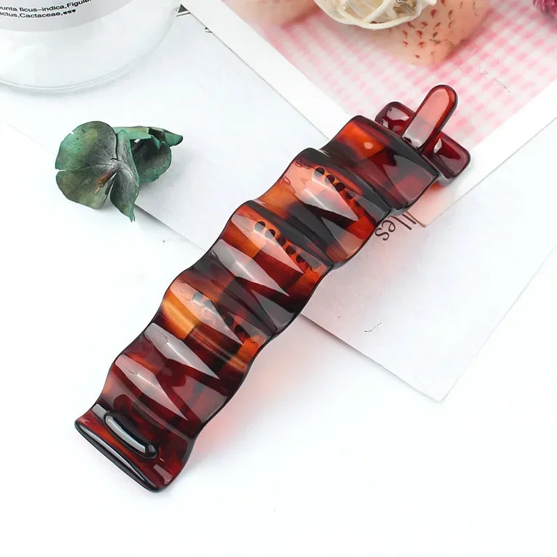 Acrylic Wave Banana Clip – Jelly Color Ponytail Twist Hairpin Banana Hair Clip PLUSH BW hp red