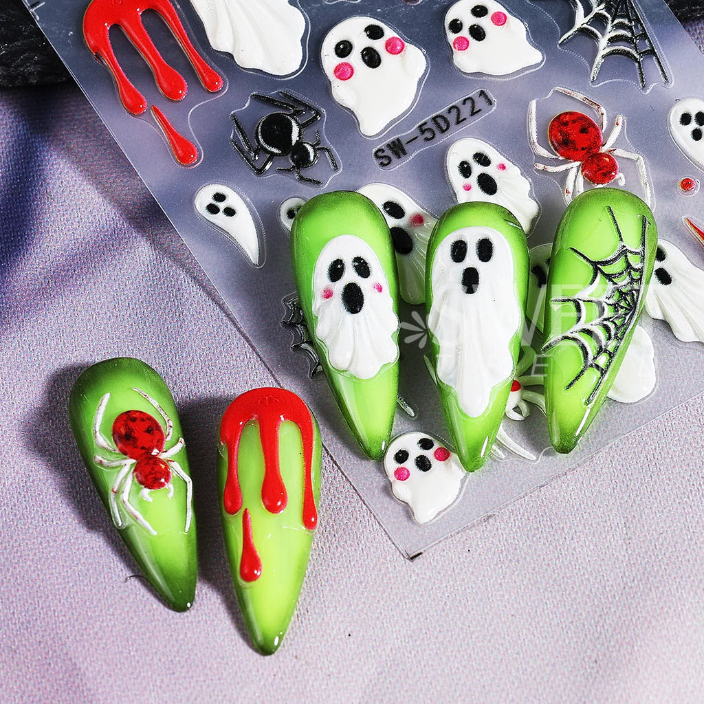 Halloween 5D Embossed Nail Stickers – Spider Web Ghost Decals Nail Art Stickers PLUSH