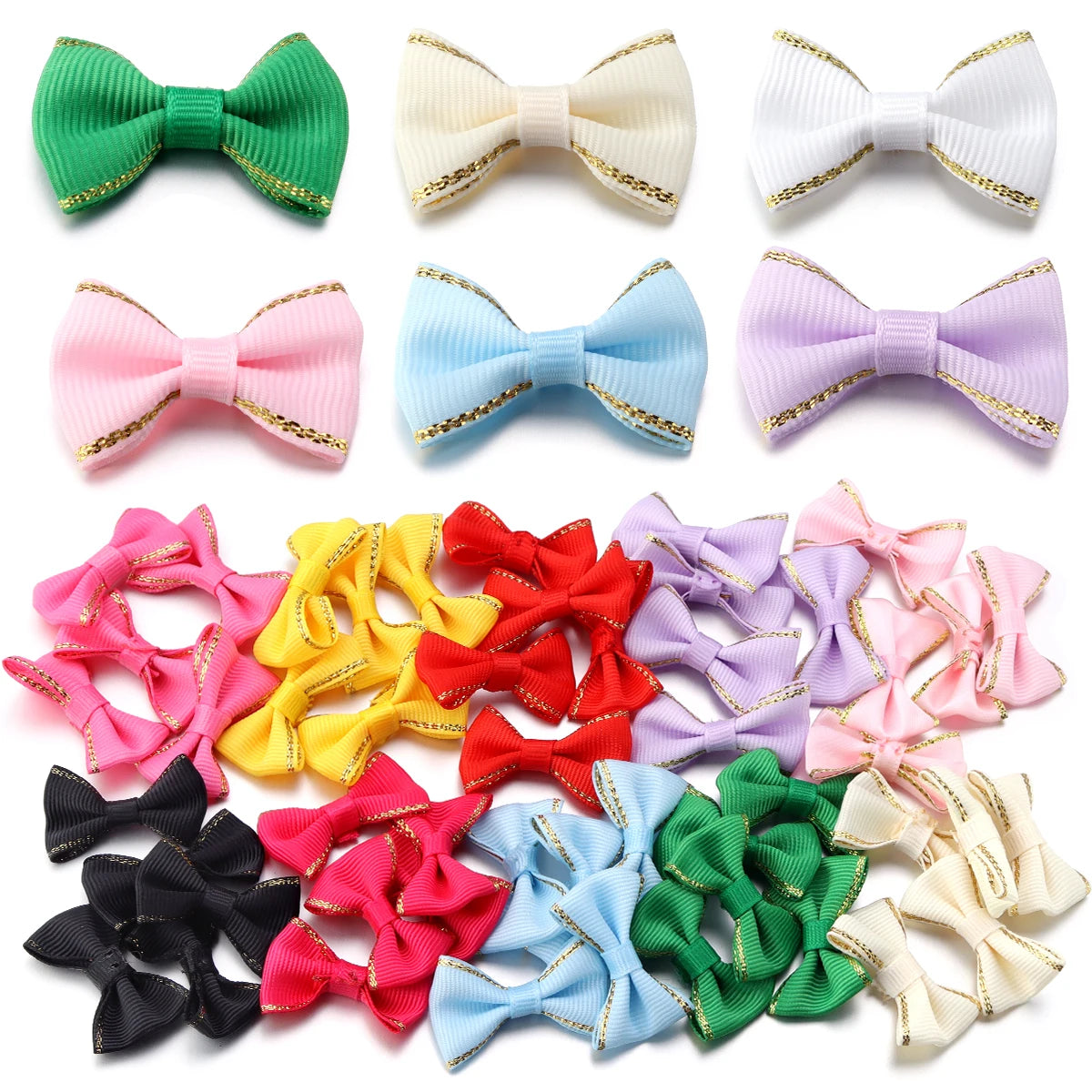 30pcs Satin Ribbon Bows 38x23mm – Colorful DIY Craft Decor Ribbon Bow Embellishments PLUSH