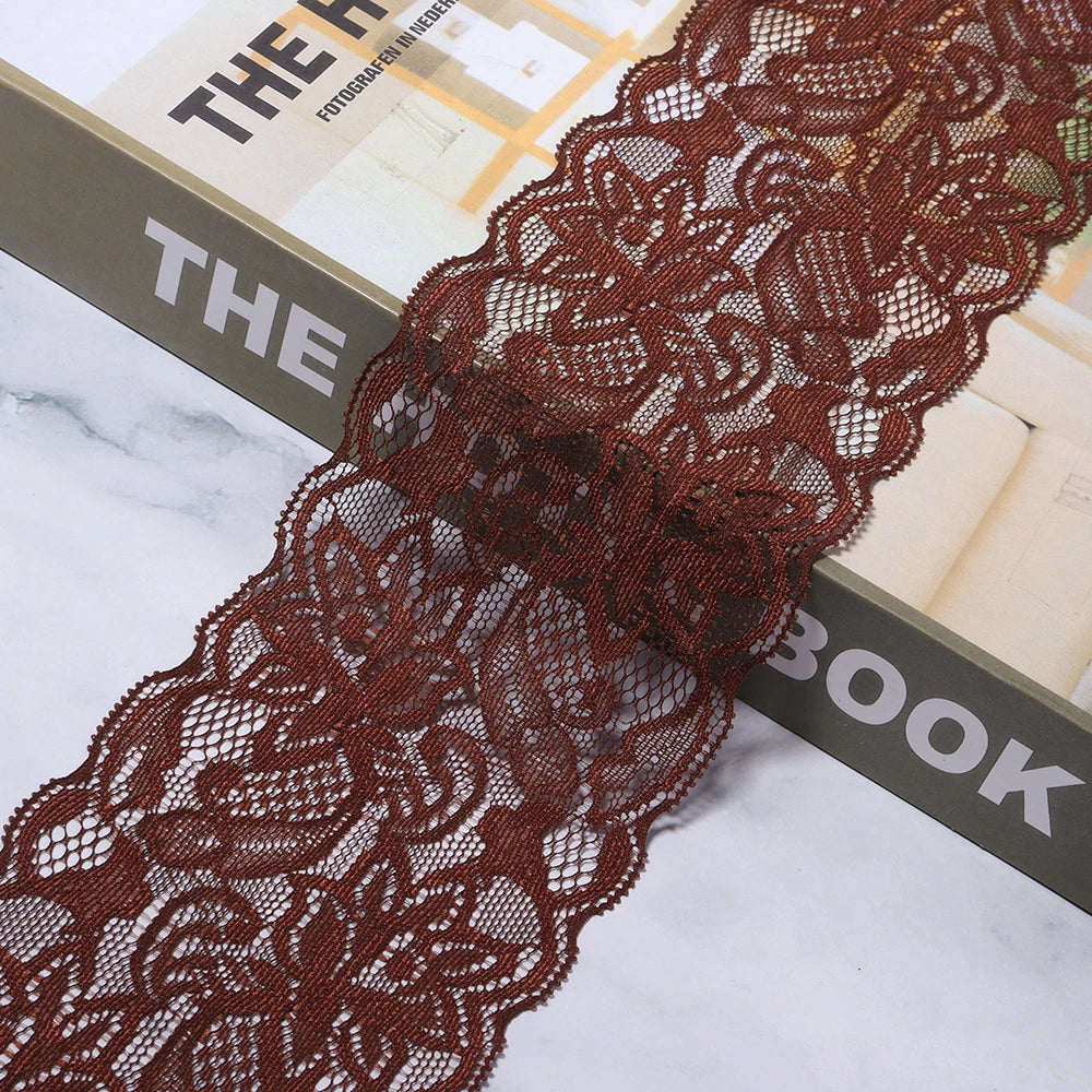 8cm Elastic Floral Lace Trim 2 Yards – DIY Sewing & Crafts Elastic Lace Trim PLUSH deep brown 8cm