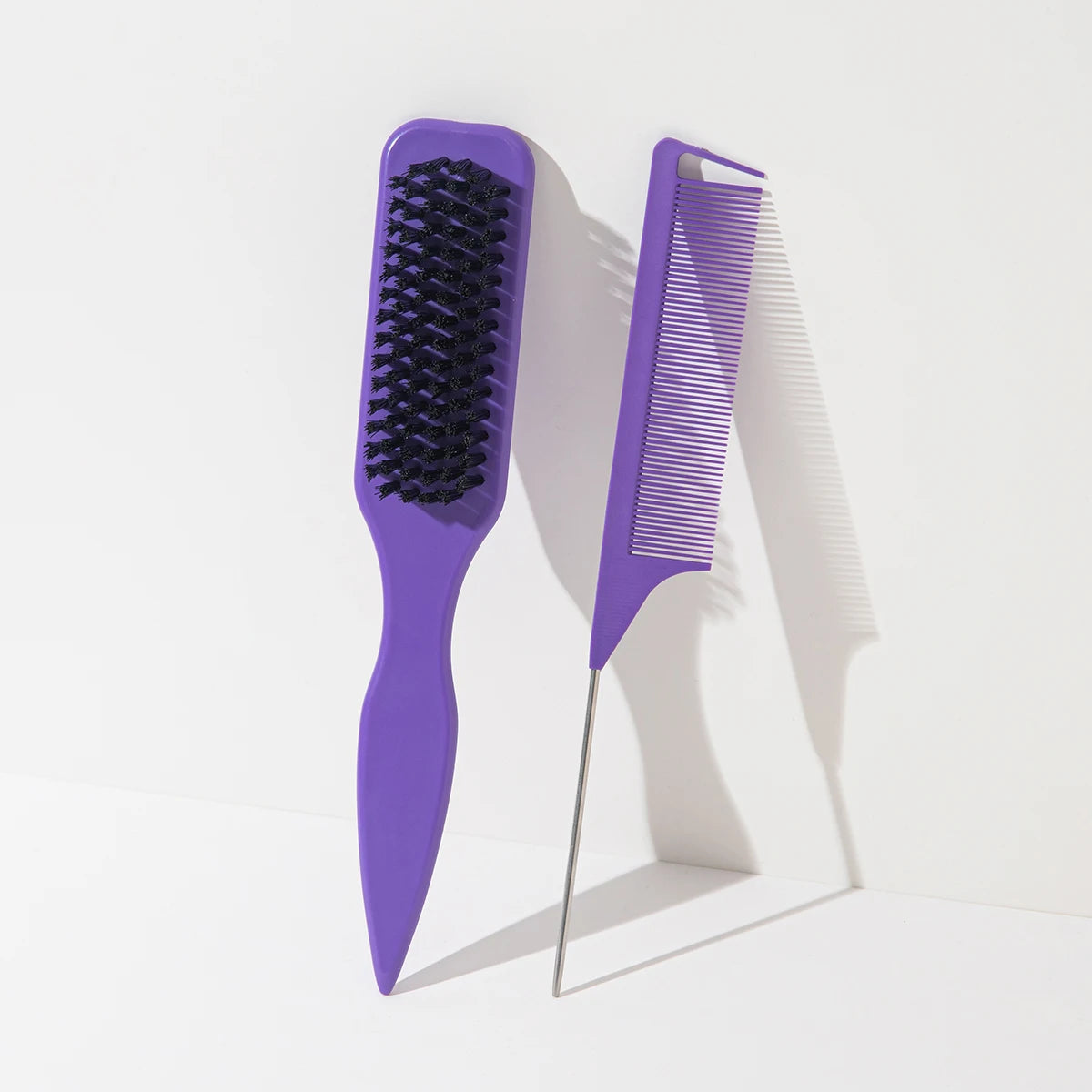 Leopard Print Rat Tail Comb Set of 2 – Precision Styling Hair Styling Comb PLUSH Pure purple
