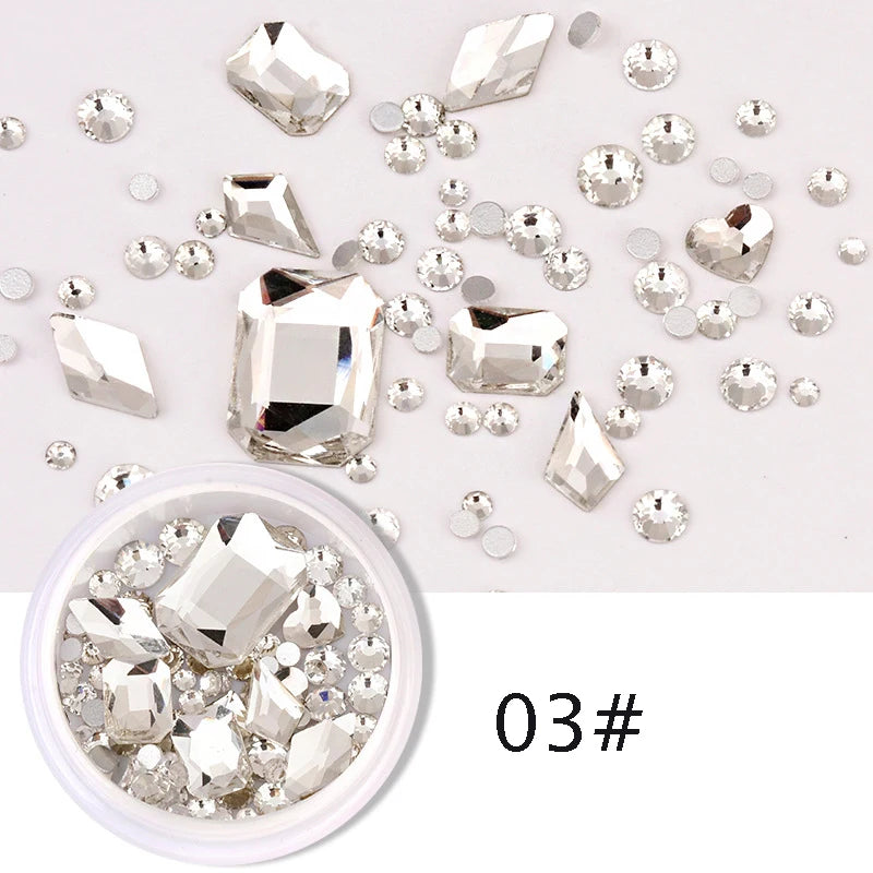 Mixed-Shape Nail Art Rhinestones – Flatback Crystal Gems Box Nail Art Rhinestones PLUSH 03