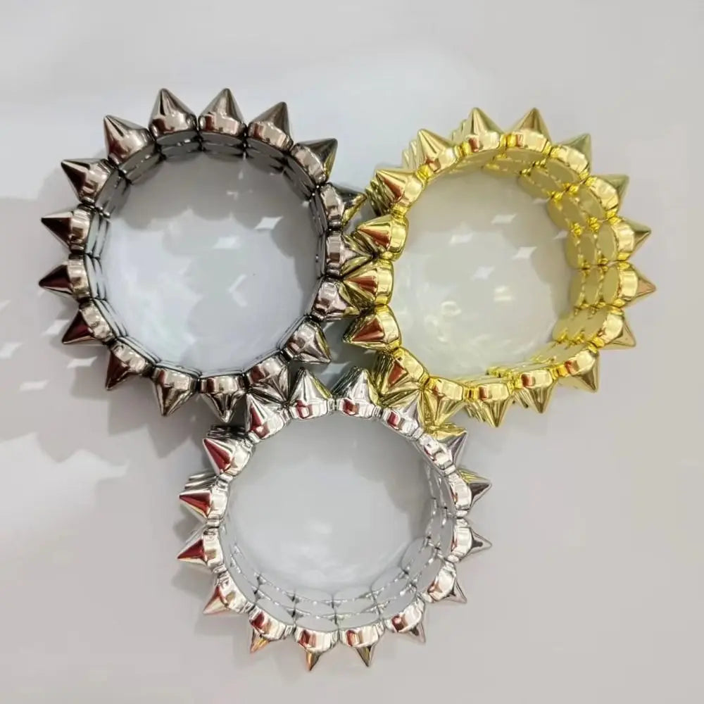 Three-Row Punk Rivet Cone Bracelet – Y2K Goth Rock Bangle Punk Bangle Bracelet PLUSH