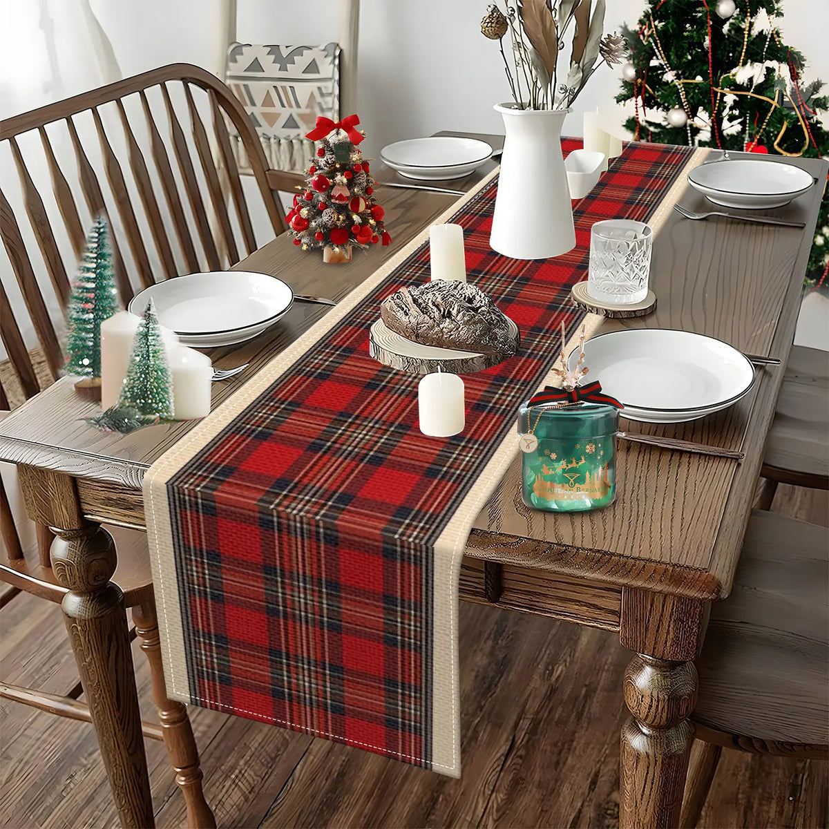Vintage Red & Black Plaid Table Runner | British Holiday Décor Table Runner PLUSH